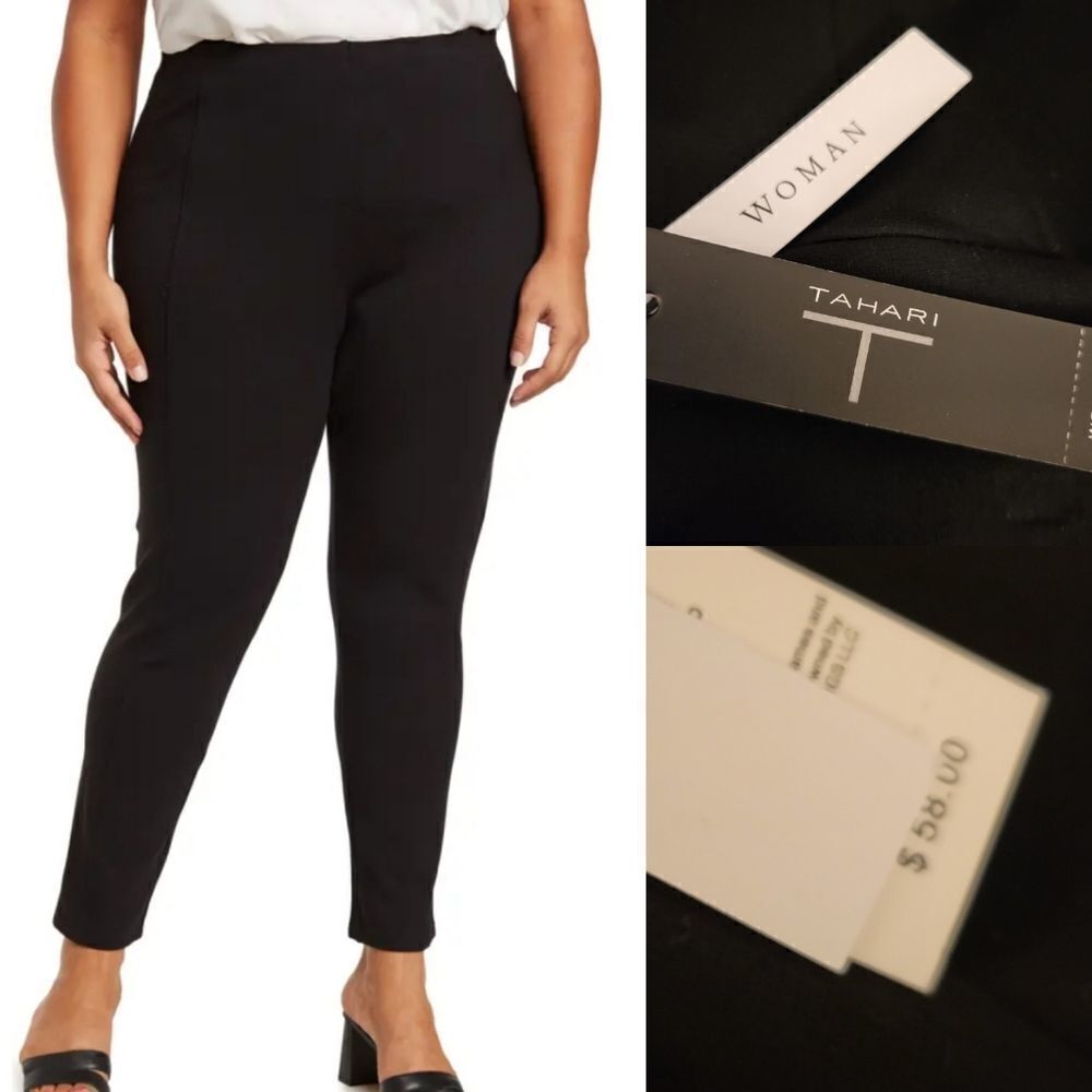 NEW 3X TAHARI WOMAN BLACK PONTE SLIMMING BAND STRETCH DRESS PANTS 3TG TALL NWT